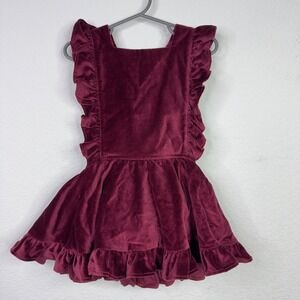 Numi Romper Dress Girls 3T‎ Burgundy Velvet Ruffle Pinafore Classic Whimsical